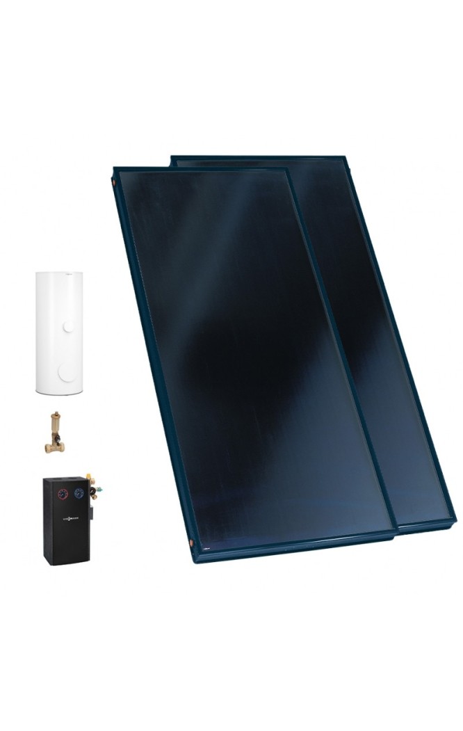 Pachet panouri solare plane Vitosol 200-FM cu boiler Vitocell bivalent de 300 litri, cu sistem de automatizare Vitosolic 100